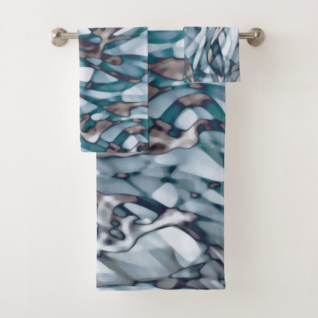 Conjunto De Toalhas Wavy Blue Abstrato Dourada Art Beach Towel (Insitu)