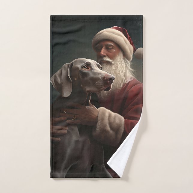 Conjunto De Toalhas Weimaraner com Papai Noel Natal Festivo (Toalha de mão)