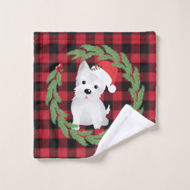 Conjunto De Toalhas West Highland Dog Santa Hat Xadrez Buffalo