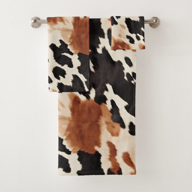 Conjunto De Toalhas Western Brown Cream Animal Cowhide (Insitu)