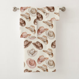 Conjunto De Toalhas Western Cowgirl Pink Brown Hats