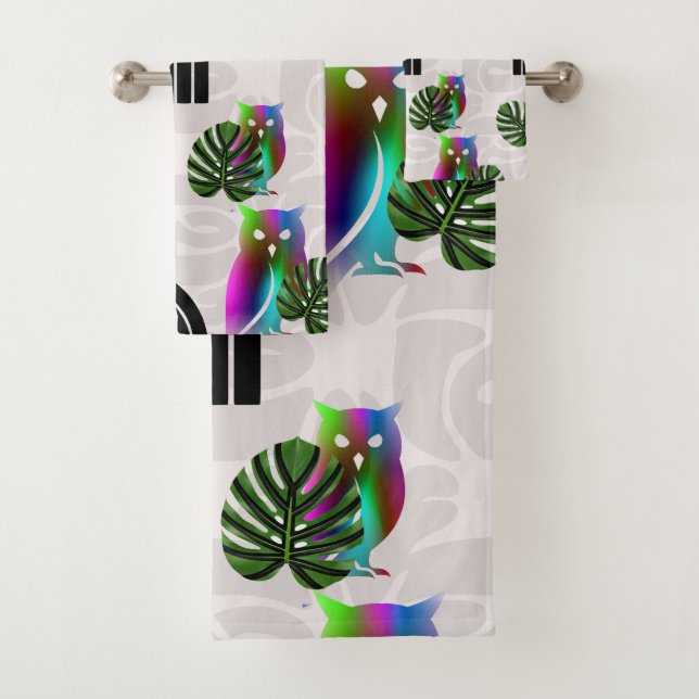 Conjunto De Toalhas Whimsical Boho Owl & Tropical Monstera Leaf (Insitu)