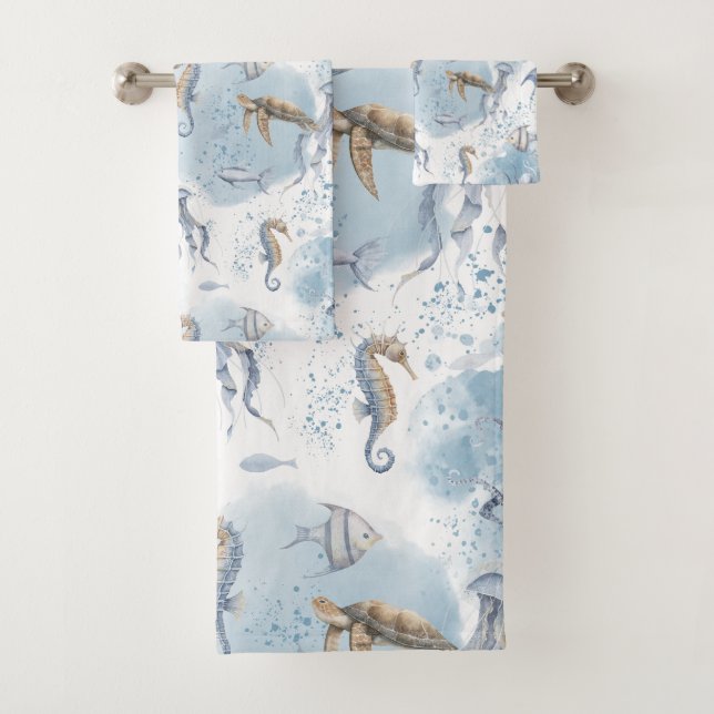 Conjunto De Toalhas Whimsical Underwater World – Sea Creatures Pattern (Insitu)