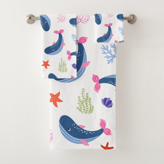 Conjunto De Toalhas Whimsical Whales and Coral Seamless Pattern (Insitu)