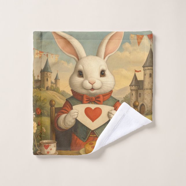 Conjunto De Toalhas Whimsical White Rabbit Hearts Enchanted Wonderland (Pano de lavar)