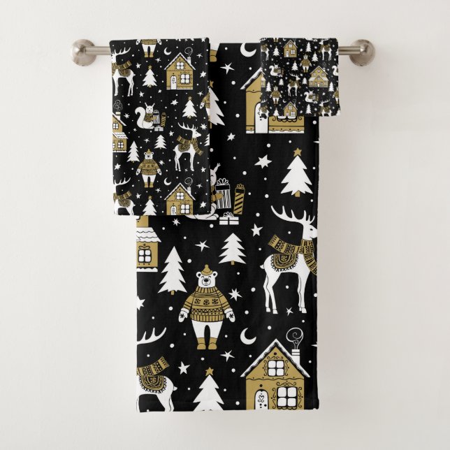 Conjunto De Toalhas Whimsical Winter Animal Town (Insitu)