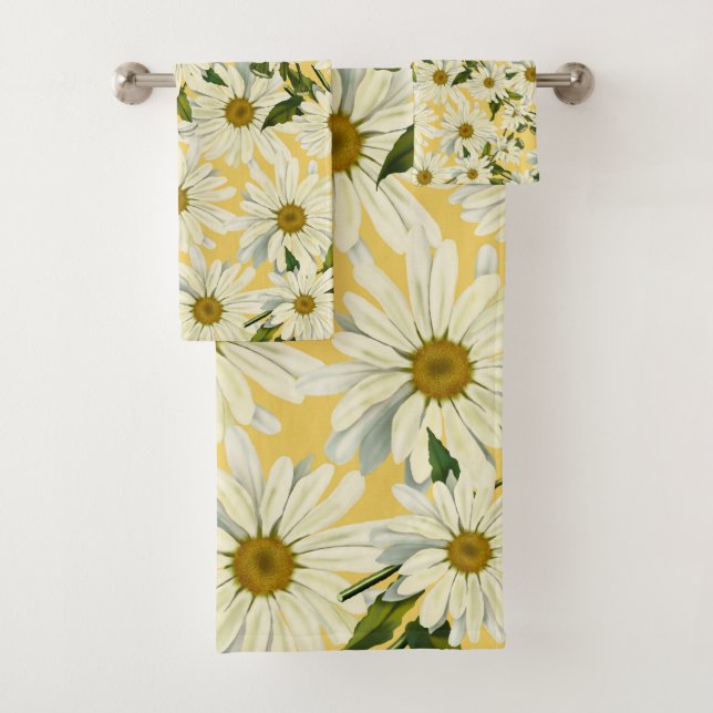 Conjunto De Toalhas White Daisies Daisy Flower Yellow Bright Cheerful (Insitu)
