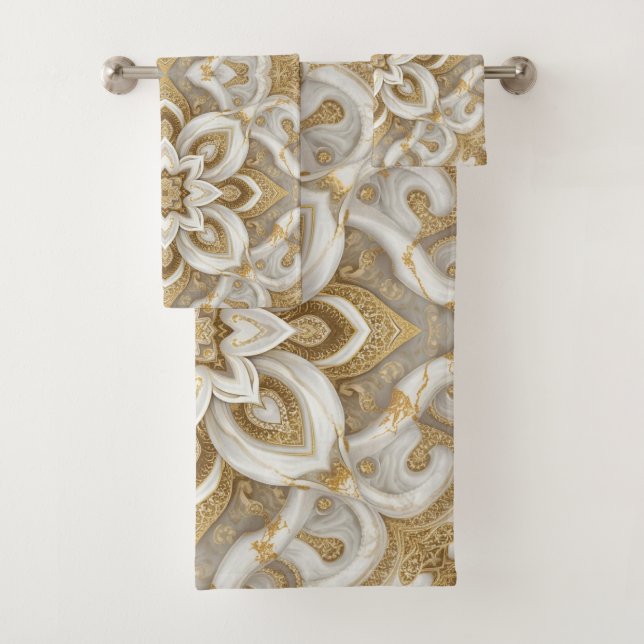 Conjunto De Toalhas white gray gold marble flower Dream Abstract  (Insitu)