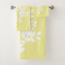 Conjunto De Toalhas White leafy branch and butterflies