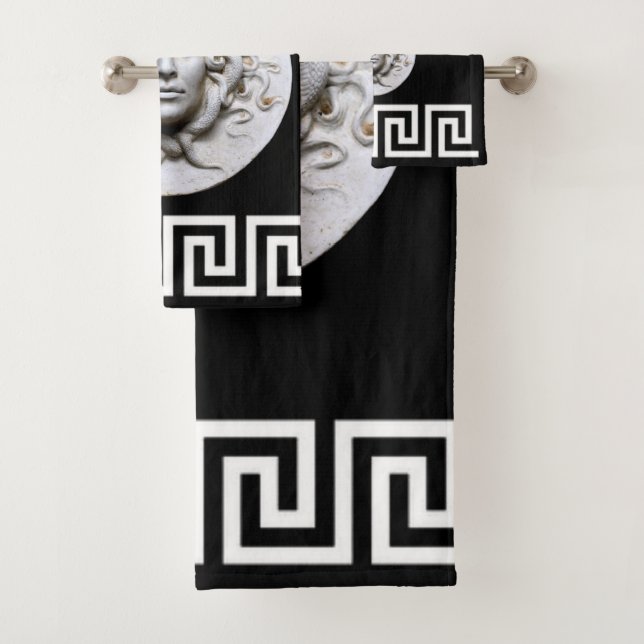 Conjunto De Toalhas White Medusa - Chave Grega no Designer Preto (Insitu)