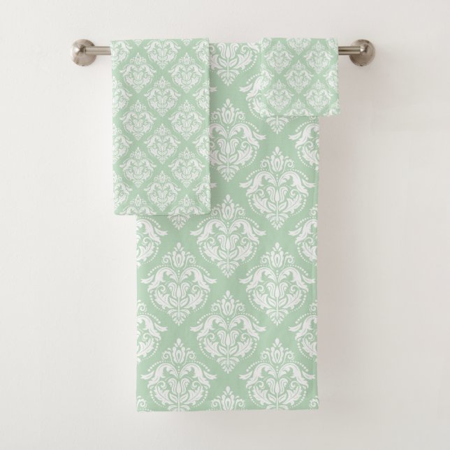 Conjunto De Toalhas White & Sage Green Floral Damasks Pattern (Insitu)