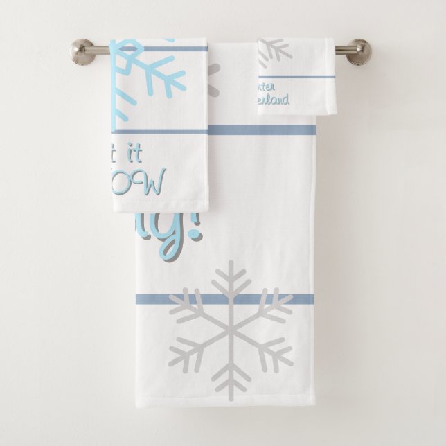 Conjunto De Toalhas White Slate Blue Geometric Lines Snowflakes (Insitu)