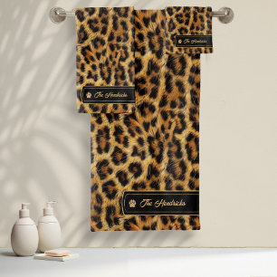 Conjunto De Toalhas Wild Ideas Dourado Label Dark Leopard ID1160