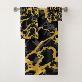 Conjunto De Toalhas Wild Marble 8 - Preto e Dourado, Cinza