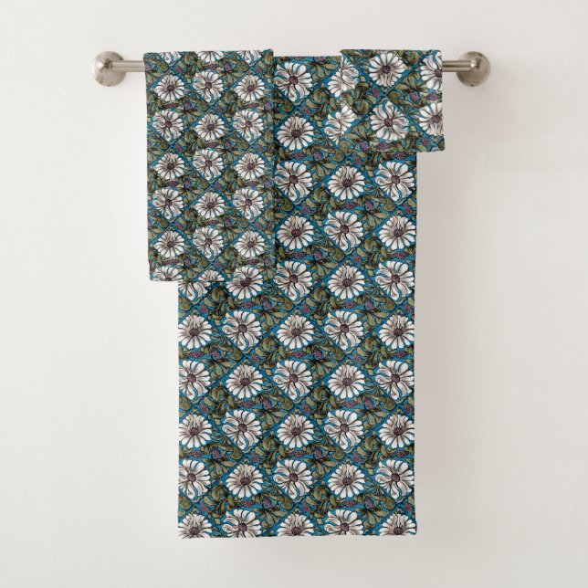 Conjunto De Toalhas William De Morgan* Sprig de Flores Azul Branco (Insitu)