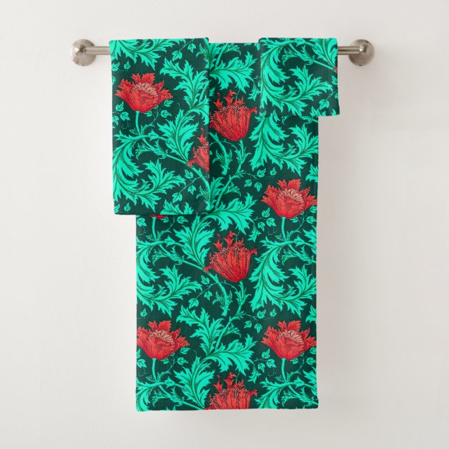 Conjunto De Toalhas William Morris Anemone, Deep Red e Turquoise (Insitu)
