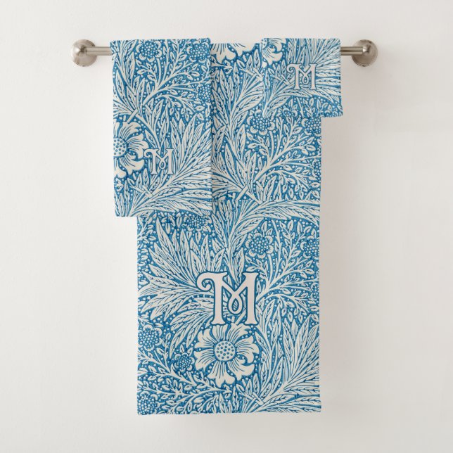 Conjunto De Toalhas William Morris Blue Marigold Monograma (Insitu)