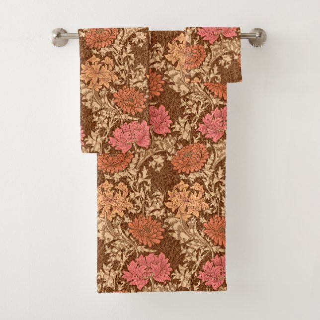 Conjunto De Toalhas William Morris Chrysanthemums, Brown and Rust (Insitu)