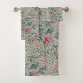 Conjunto De Toalhas William Morris Cray Vintage Floral Rosa Verde