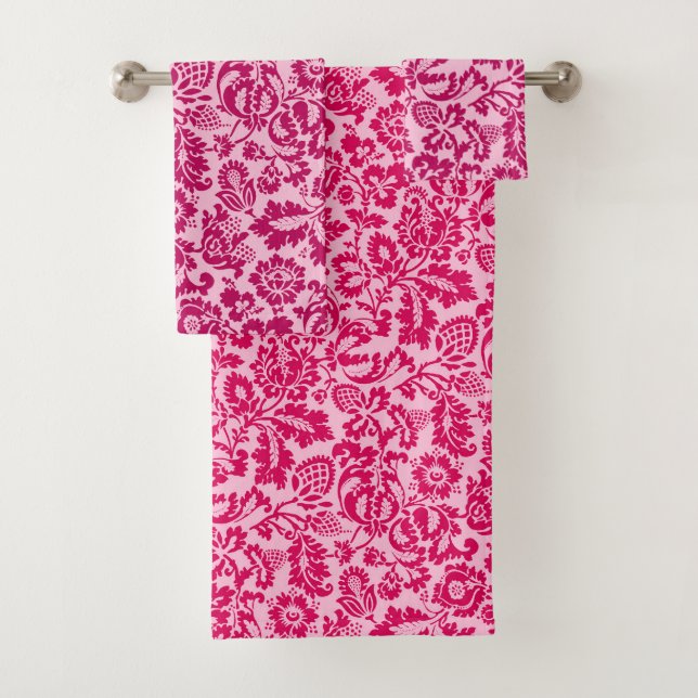 Conjunto De Toalhas William Morris Floral Damask, Fuchsia e Rosa (Insitu)
