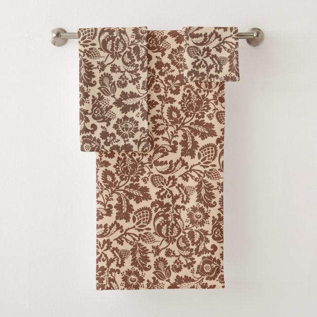 Conjunto De Toalhas William Morris Floral Damask, Taupe Tan em Beige (Insitu)