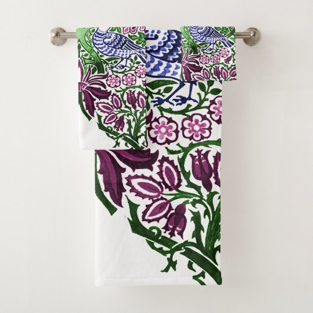 Conjunto De Toalhas William Morris Folk Art Birds Flores Bolotas (Insitu)