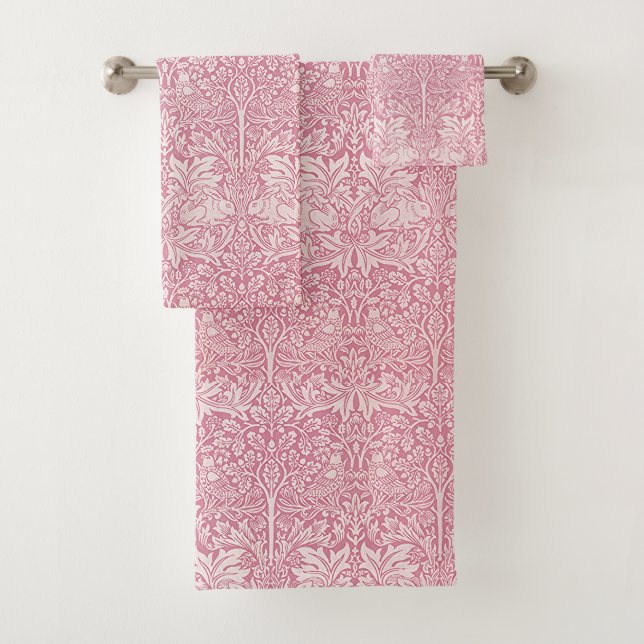 Conjunto De Toalhas William Morris Forest Rabbit Foliage Pink (Insitu)