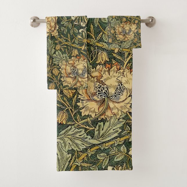 Conjunto De Toalhas William Morris Honeysuckle Green Floral (Insitu)