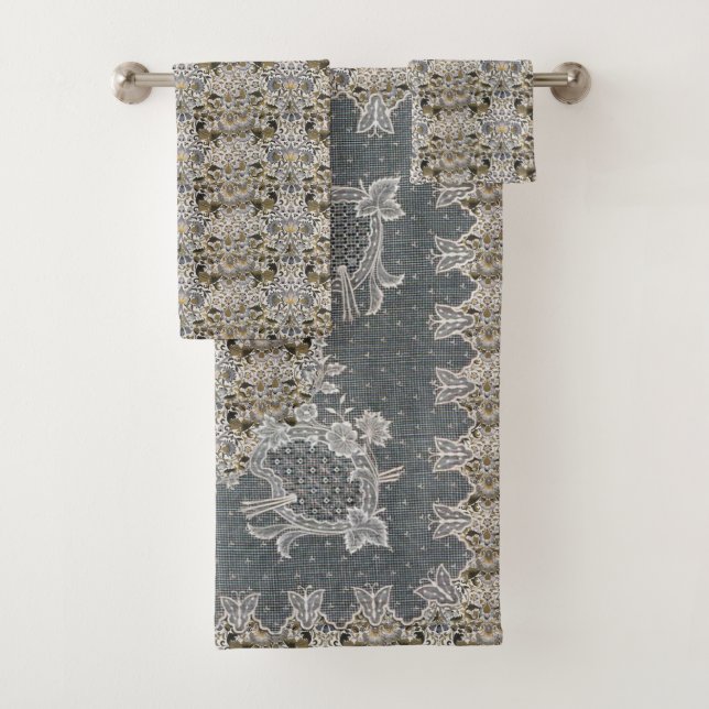 Conjunto De Toalhas William Morris  Lodden Gray Gold Lace (Insitu)