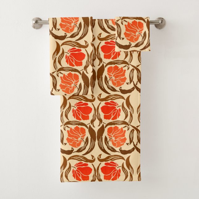 Conjunto De Toalhas William Morris Pimpernel, Mandarin Orange & Brown (Insitu)
