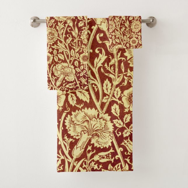 Conjunto De Toalhas William Morris Pinks Vermelho e Branco (Insitu)