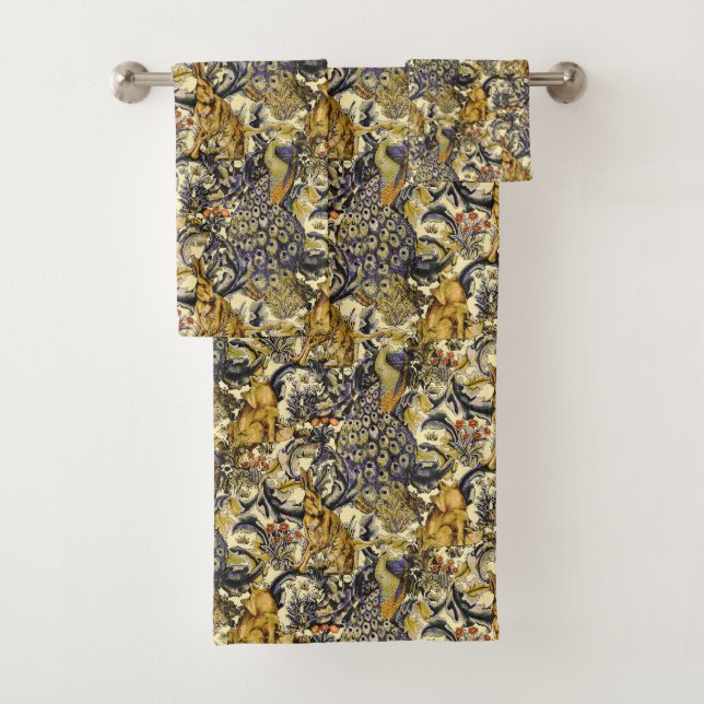 Conjunto De Toalhas William * Morris Rabbit Wolf Peacock Towel (Insitu)