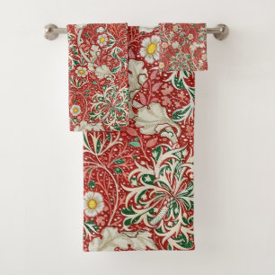 Conjunto De Toalhas William Morris Seaweed Vermelhos Antigos Flores