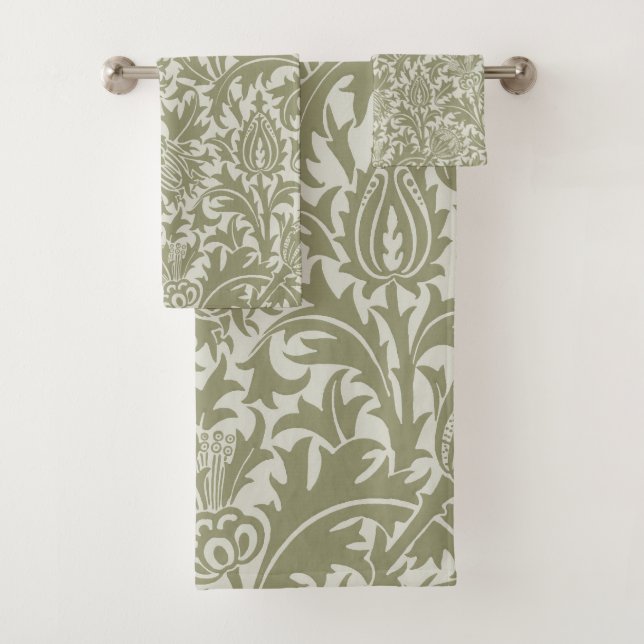 Conjunto De Toalhas William Morris Thistle Sage - Padrão Verde (Insitu)