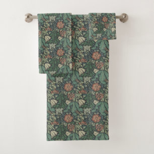 Conjunto De Toalhas William Morris Vintage Compton Verde Rosa  