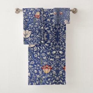Conjunto De Toalhas William Morris Vintage Floral Tulip Azul Vermelho 