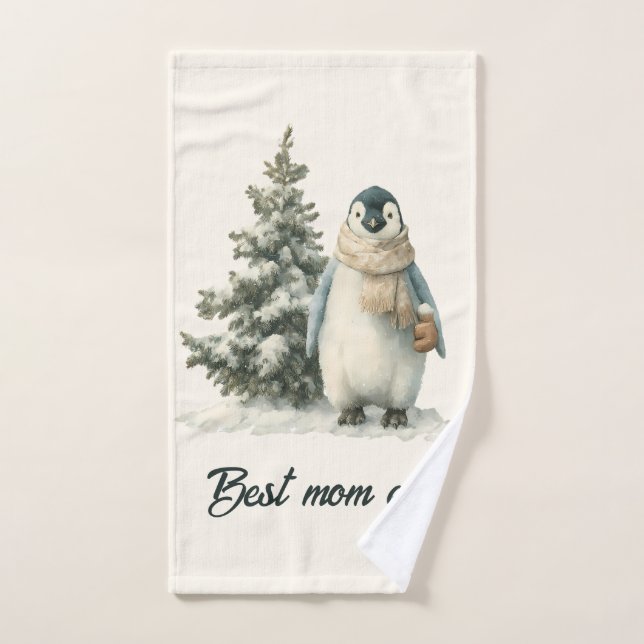 Conjunto De Toalhas Winter Penguin “Best Mom Ever” Design (Toalha de mão)