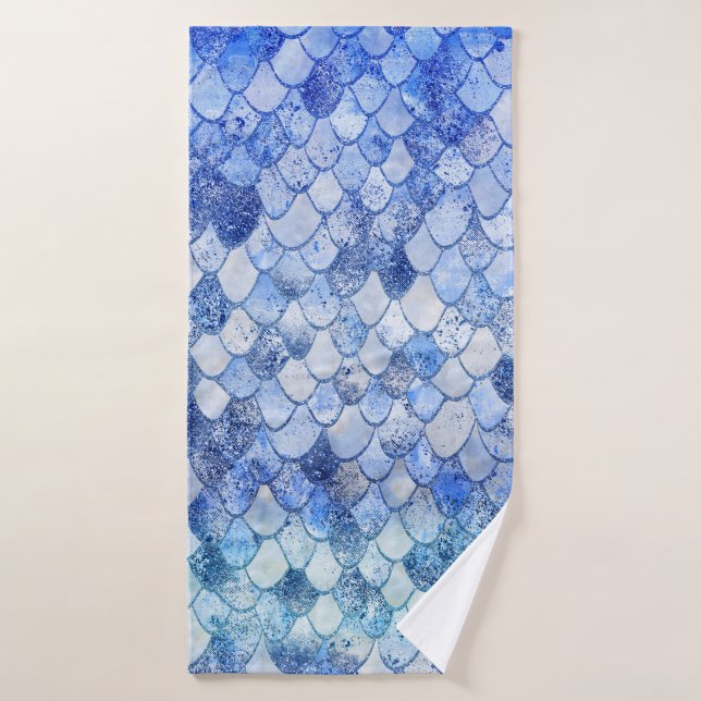 Conjunto De Toalhas Wonky Watercolor Ocean Blue Glitter Scals (Toalha de Banho)