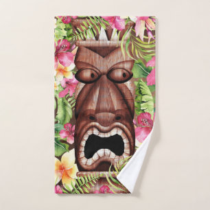 Conjunto De Toalhas Wooden Hawaiian Tiki Luau Summer Tropical
