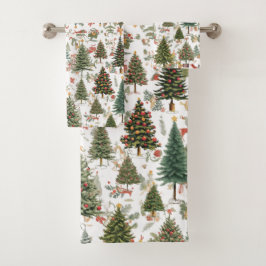 Conjunto De Toalhas Woodland Christmas Trees,Forest Design