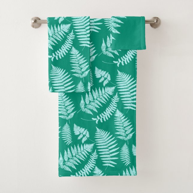 Conjunto De Toalhas Woodland Fern Pattern, Aqua e Turquoise (Insitu)