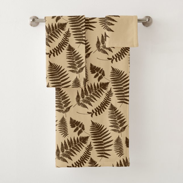 Conjunto De Toalhas Woodland Fern Pattern, Chocolate Brown e Beige (Insitu)