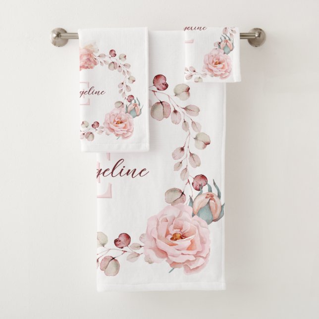 Conjunto De Toalhas Wreath Rosa de Aquarela Personalizada | Branca (Insitu)