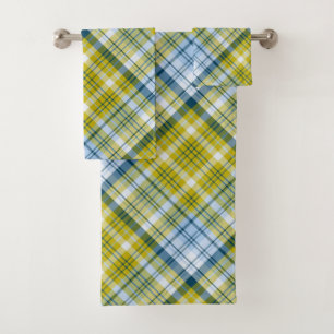 Conjunto De Toalhas Xadrez Amarela E Azul