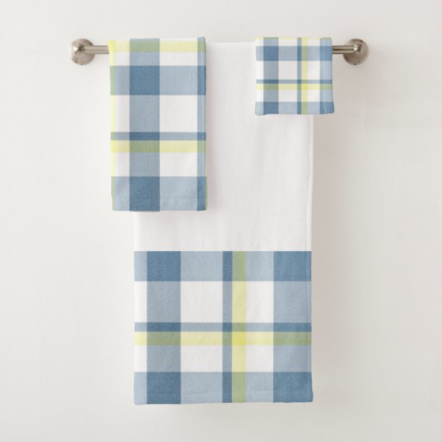 Conjunto De Toalhas Xadrez Amarelo Azul de Aquarela (Insitu)