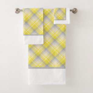 Conjunto De Toalhas Xadrez Amarelo E Cinza