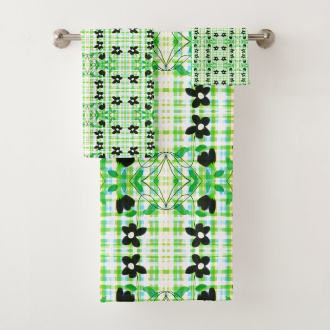 Conjunto De Toalhas Xadrez Azul Branco E Verde (Insitu)