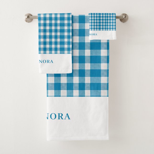 Conjunto de Toalhas Xadrez Azul Claro Personalizad (Insitu)
