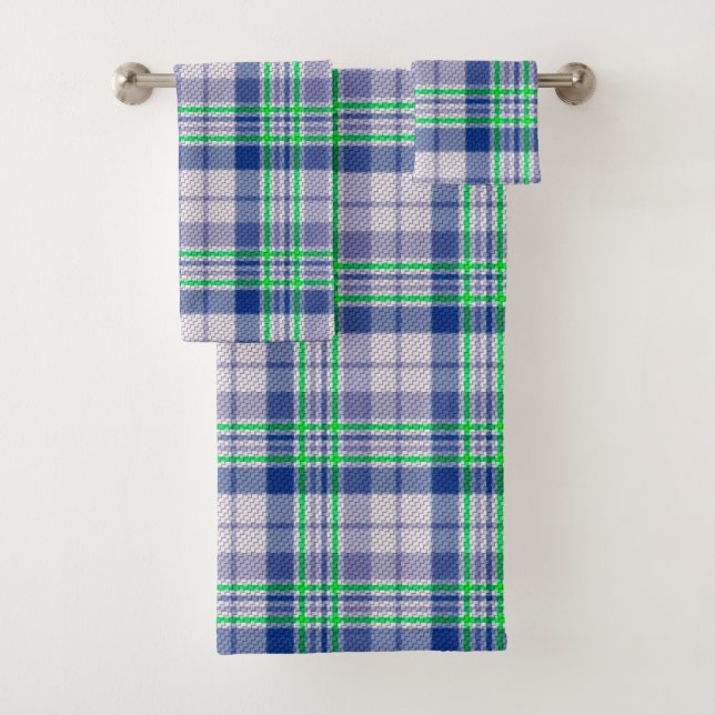Conjunto De Toalhas Xadrez Azul com Verde (Insitu)