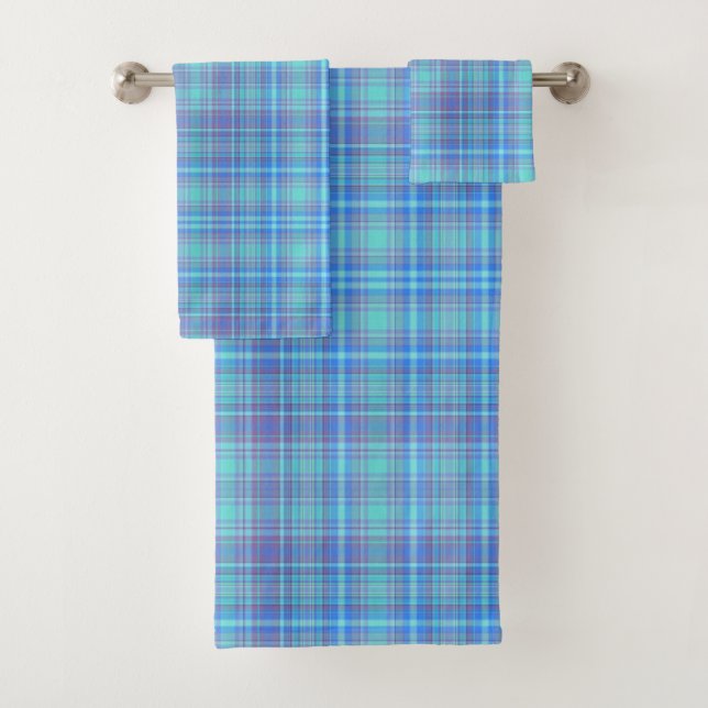 Conjunto De Toalhas Xadrez Azul Pastel (Insitu)